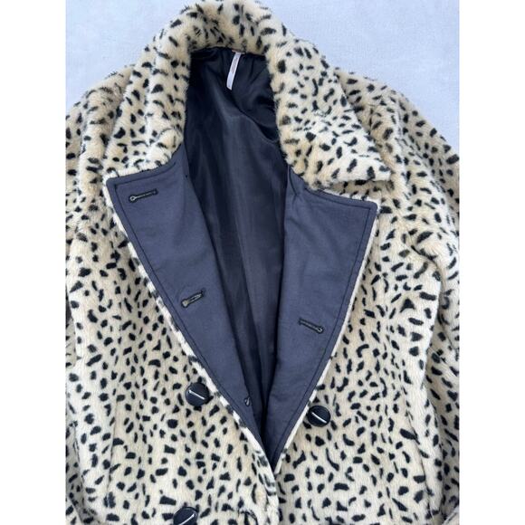 Free People Leopard Animal Print Faux Fur Double Breasted Coat Swing Jacket 6 S - Picture 12 of 14